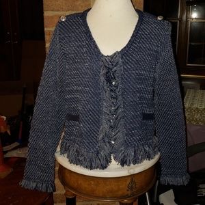 Chelsea &  Theodore Knit blazer with Fringe